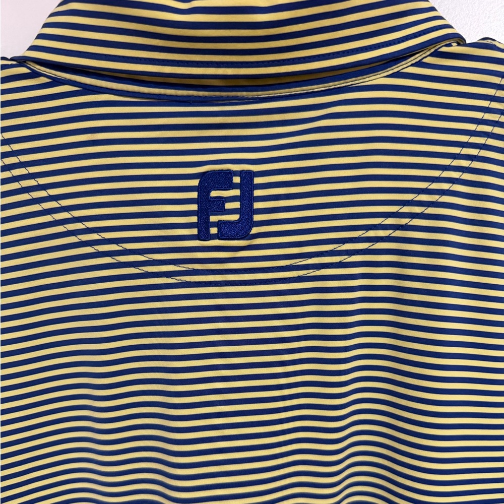 FootJoy Men's Blue and Yellow Striped Polo Golf Shirt - Picture 5 of 5